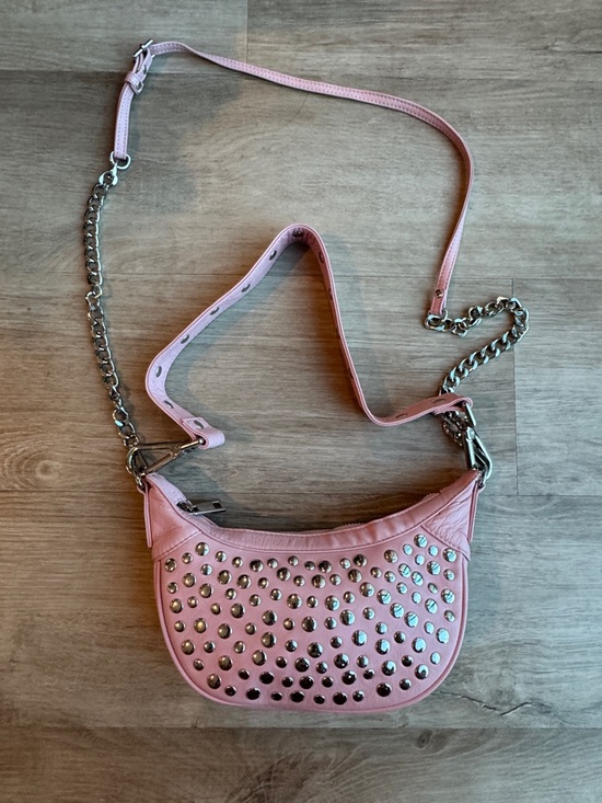 Nunoo Handbags - Núnoo Pluto Rivet Silky Pink Leather Crescent Studded Shoulder Bag Y2K